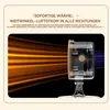 A transparent heater with orange and blue air streams emanating from it, against a black background. Produktbild-Vorschau