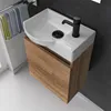 A modern bathroom vanity with a white sink and a wooden cabinet. Produktbild-Vorschau