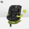 A black car seat is shown on a light gray background, with green arrows and a grid overlay indicating its 360-degree rotation feature. Náhľad obrázku produktu