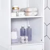 A white bathroom cabinet with shelves displaying various bathroom products like soaps, lotions, and bath bombs. Produktbild-Vorschau