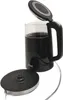 A black and clear electric kettle with its lid open and base detached, shown against a white background. Produktbild-Vorschau