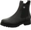 A black leather Chelsea boot with a lug sole is shown against a white background. Produktbild-Vorschau