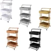 A collage of five different colored rolling carts, each with three shelves. Produktbild-Vorschau