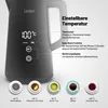 A black electric kettle with a digital display showing 100°C, along with text describing its features and four cups of tea at different temperatures. Anteprima dell’immagine prodotto
