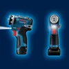 Two Bosch cordless drills are shown against a dark blue background with glowing outlines. Náhled obrázku produktu