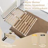 A bed frame with numbered points indicating features and a comparison chart of support structures. Produktbild-Vorschau