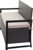 A side view of a poly-rattan storage bench with a beige cushion. Voir les images du produit