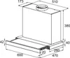 A technical drawing with dimensions of a range hood. Produktbild-Vorschau