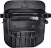 The underside of a black plastic part, likely a cap or cover, with molded text and structural elements. Produktbild-Vorschau