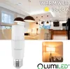A collage showing a light bulb, a dining room with pendant lights, and a floor lamp. Produktbild-Vorschau