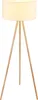A floor lamp with a fabric shade and a wooden tripod base, shown against a white background. Produktbild-Vorschau