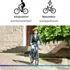 A man is riding a bicycle on a cobblestone path in front of a stone building and lush green trees. Produktbild-Vorschau