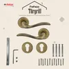 A product image showcasing door handles and related hardware against a light-colored background with subtle graphic elements. Produktbild-Vorschau