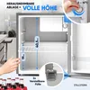 Interior view of a mini refrigerator with dimensions and features highlighted. Produktbild-Vorschau