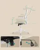 Collage showing a cream-colored ergonomic office chair with diagrams illustrating its adjustable angles and close-ups of its adjustment mechanisms. Náhled obrázku produktu