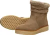 A pair of brown suede boots with faux fur trim and thick soles, shown against a white background. One boot is upright, and the other is shown from the sole. Produktbild-Vorschau