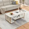 A living room scene with a couch, coffee table, and rug. Produktbild-Vorschau