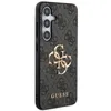 A close-up side view of a black smartphone case with a repeating Guess logo pattern and a large gold Guess logo in the center. Náhľad obrázku produktu