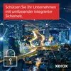 A night-time cityscape with a network overlay and a security icon, overlaid with marketing text. Produktbild-Vorschau