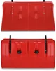 Two views of a red snow shovel with black attachments and a silver edge. Produktbild-Vorschau