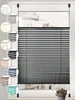 A collage of different colored blinds shown as circular swatches next to a window with black blinds installed. Produktbild-Vorschau