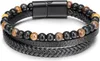 Tigerauge-Armband aus mehrlagigem Leder, Schwarz, 21 cm Produktbild-Vorschau 2