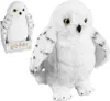 A plush toy owl in its packaging, with a close-up view of the owl. Produktbild-Vorschau