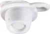 A close-up, studio shot of a white rubber stopper with a loop handle. Voir les images du produit