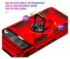 A red phone case with a rotating ring stand is shown with arrows indicating its 100 and 360-degree rotation capabilities. Produktbild-Vorschau