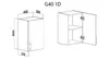 Technical drawings and a 3D representation of a kitchen cabinet. Produktbild-Vorschau