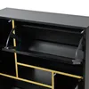 A close-up view of the interior of a black shoe cabinet with gold accents. One of the flip-down shoe compartments is open, revealing its interior. Anteprima dell’immagine prodotto