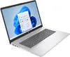 A silver HP laptop is shown from a diagonal angle, with the screen displaying the Windows 11 interface. Produktbild-Vorschau