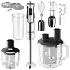 A collection of kitchen appliances, including a hand blender, attachments, and a food processor bowl, arranged against a white background. Náhľad obrázku produktu