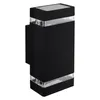 A black outdoor wall light with clear glass panels at the top and bottom. Podgląd zdjęcia produktu