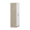 A tall, narrow wardrobe with two doors, one side in a wood grain finish and the other in white, set against a white background. Produktbild-Vorschau
