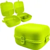 A bright green lunchbox with multiple compartments, shown open and closed. Podgląd zdjęcia produktu