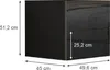 A black nightstand with dimensions indicated by arrows and text. Podgląd zdjęcia produktu