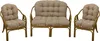 A set of rattan furniture including two armchairs and a two-seater bench, all with beige cushions, displayed against a white background. Anteprima dell’immagine prodotto
