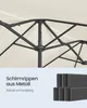 Close-up of the metal frame of a large umbrella, with text and an illustration of metal profiles. Produktbild-Vorschau
