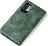 A green flip cover phone case is shown at an angle on a white background. Produktbild-Vorschau