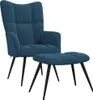 A blue velvet armchair with a matching ottoman, shown against a white background. Voir les images du produit