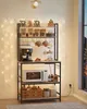 A kitchen baker's rack with various items on it, including a coffee maker, microwave, mugs, coffee bags, and bottles. Náhled obrázku produktu