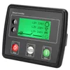A black genset controller with a green LCD screen and buttons, shown against a white background. Náhled obrázku produktu