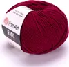 A ball of dark red yarn with a label. Podgląd zdjęcia produktu