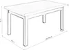 A sketch of a table with dimensions indicated. Produktbild-Vorschau