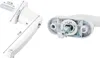 Two views of a white window handle with dimensions indicated by measurement lines and text. Anteprima dell’immagine prodotto