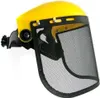 A yellow and black face shield with a mesh visor, shown against a white background. Produktbild-Vorschau