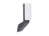 A modern outdoor wall light with a gray base and a white cylindrical light cover, isolated on a white background. Produktbild-Vorschau