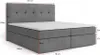 A grey upholstered boxspring bed with a tufted headboard, shown with dimensions indicated by red lines and text. Produktbild-Vorschau
