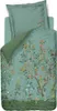 A flat lay of a duvet cover and pillowcase with a floral and bird pattern. Produktbild-Vorschau